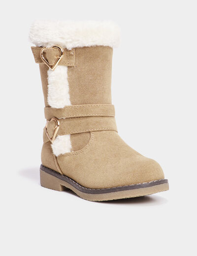 Bottes fourrées zippées avec boucles camel fille