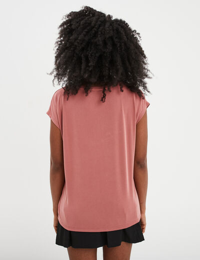 T-shirt col en V manches courtes vieux rose femme