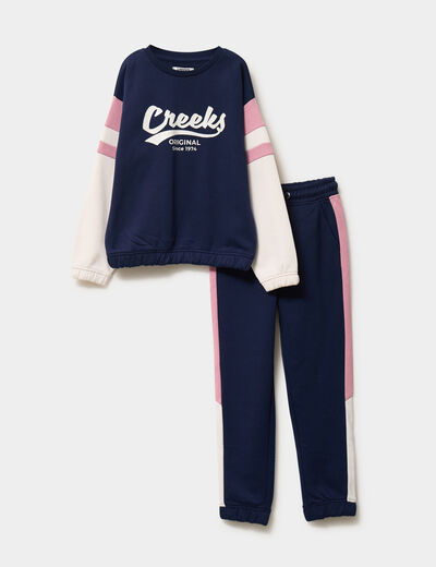 Ensemble jogging sweat et pantalon coton bleu marine fille