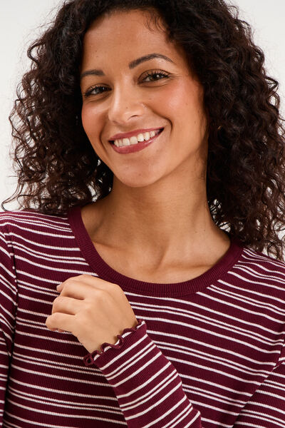 T-shirt ajust&eacute; col rond manches longues bordeaux femme