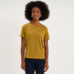 T-shirt col rond manches courtes coton vert olive femme