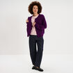 Gilet cardigan col rond boutonn&eacute; violet fonc&eacute; femme