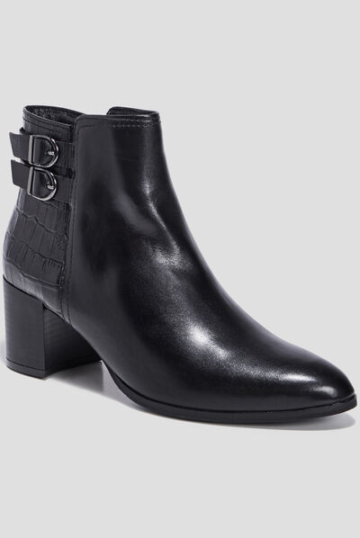 Bottines à talons en cuir noir femme