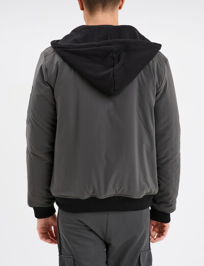 Veste bomber droite à capuche amovible vert kaki homme