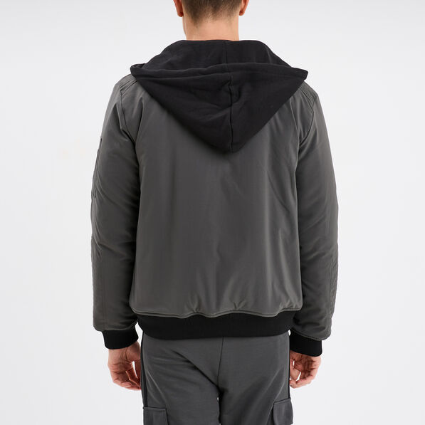 veste bomber droite a capuche amovible vert kaki homme Veste bomber droite à capuche amovible vert kaki homme