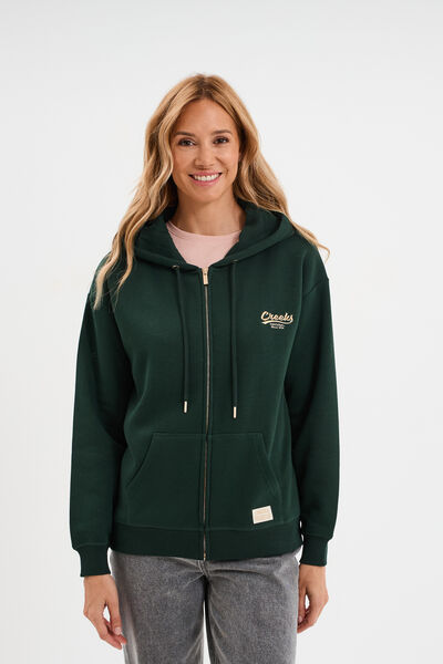 Sweat zipp&eacute; &agrave; capuche vert fonc&eacute; femme