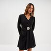 Robe drap&eacute;e d&eacute;tail broche noir femme