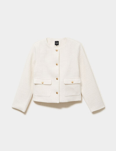 Veste effet tweed boutonn&eacute;e blanc femme