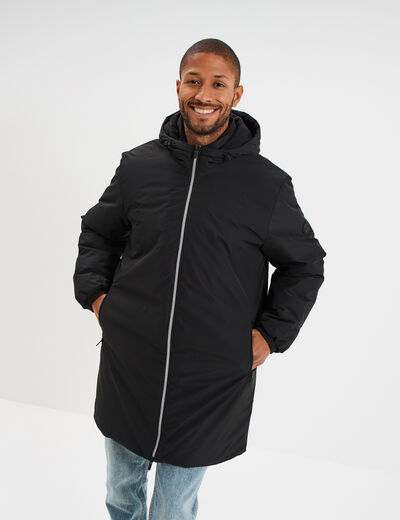 Parka d&eacute;perlante doubl&eacute;e &agrave; capuche noir homme