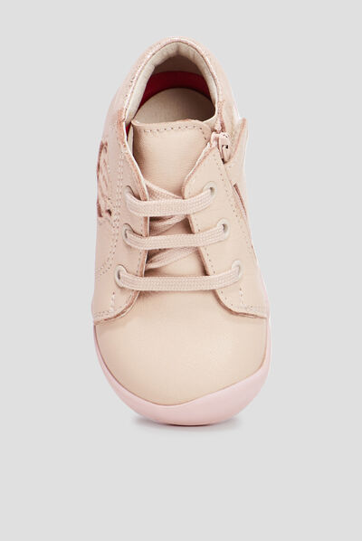 Bottillons en cuir Kickers Waouk rose bébé fille
