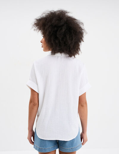 Chemise nou&eacute;e manches courtes gaze coton blanc femme