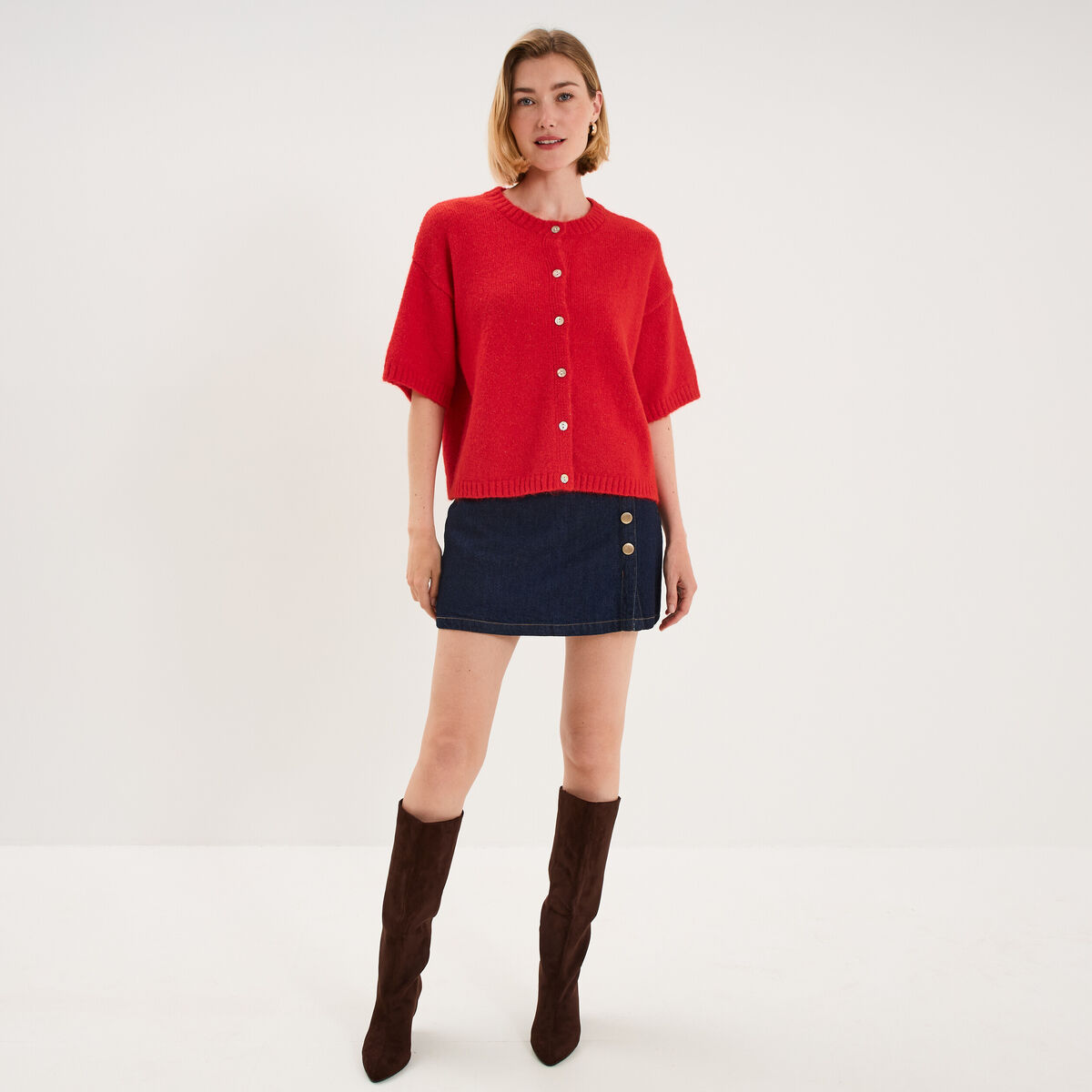 Jupe-short en jean avec boutons denim brut femme
