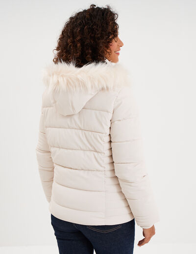 Doudoune simili cuir &agrave; capuche sable femme