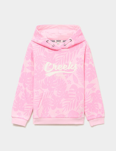 Sweat hoodie 1 poche &agrave; capuche rose fille