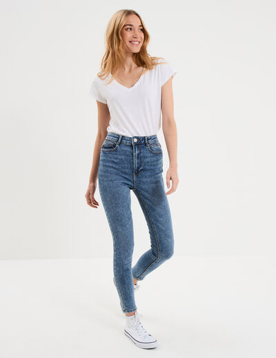 Jeans skinny taille haute cropped denim stone femme