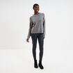Pull col rond paillettes fils m&eacute;tallis&eacute;s gris femme