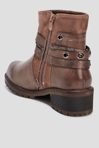 Bottines avec boucles et clous taupe femme