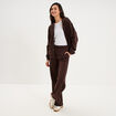 Sweat zipp&eacute; &agrave; capuche marron fonc&eacute; femme
