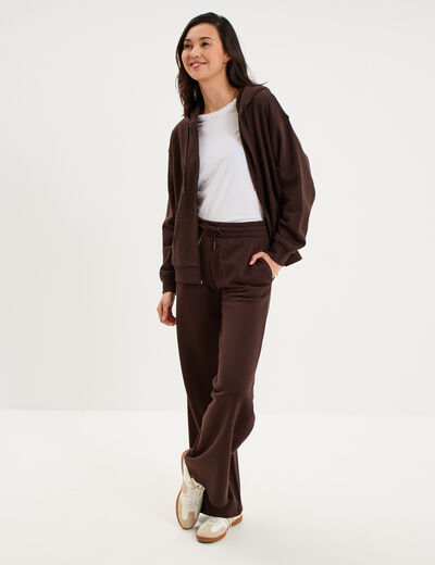 Sweat zipp&eacute; &agrave; capuche marron fonc&eacute; femme