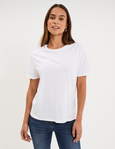 T-shirt col rond manches courtes coton blanc femme