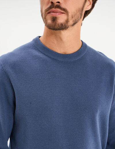 Pull col rond manches longues bleu fonc&eacute; homme