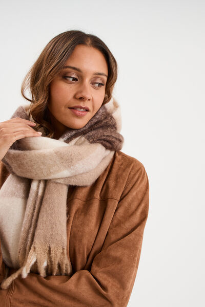&Eacute;charpe &agrave; franges taupe femme