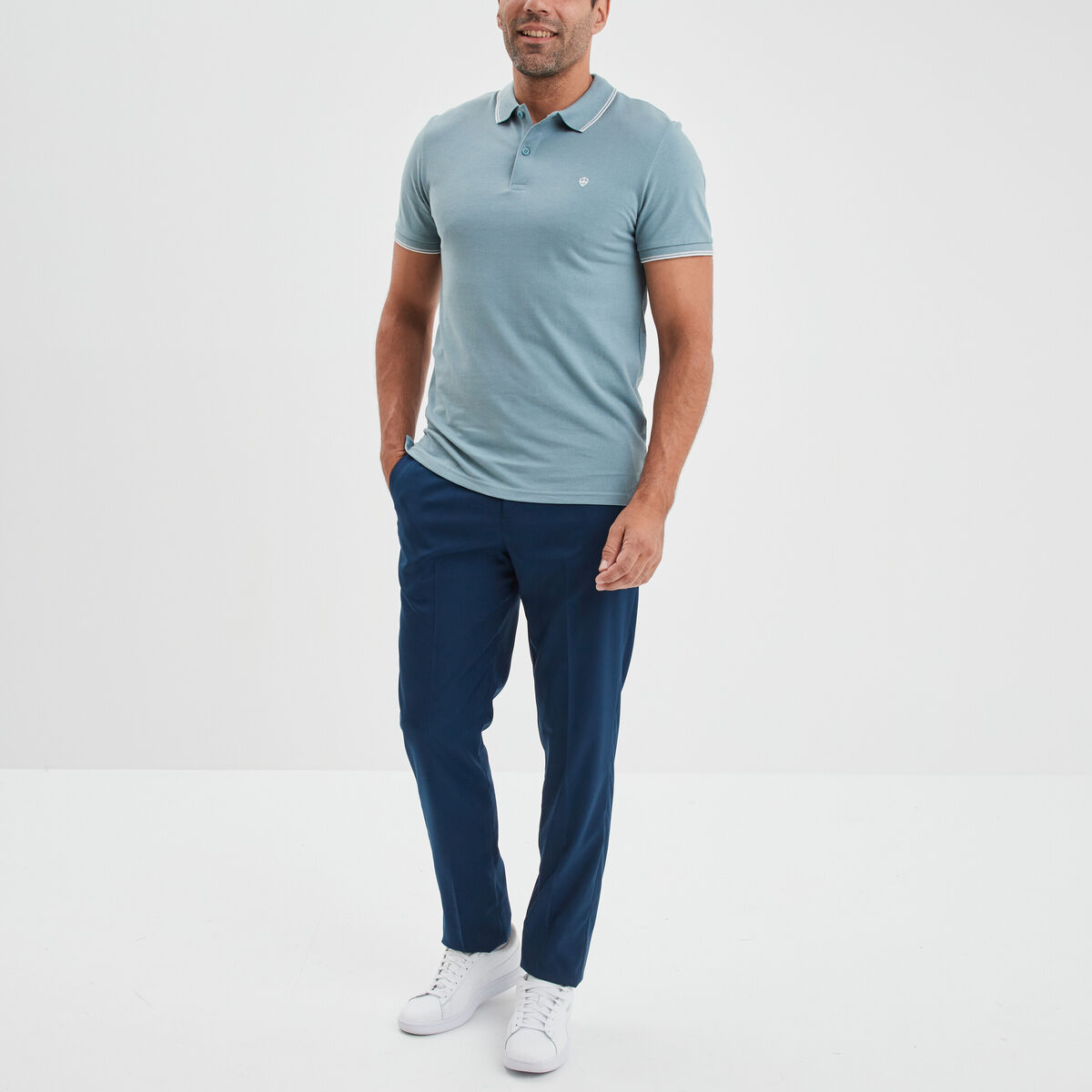 Polo piqu&eacute; coton manches courtes gris homme