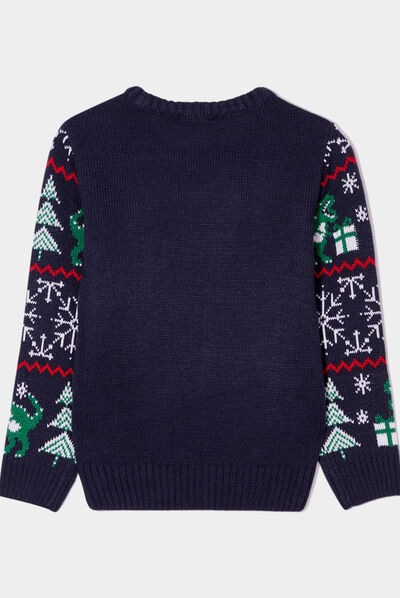 Pull de Noël avec pompon bleu marine garçon