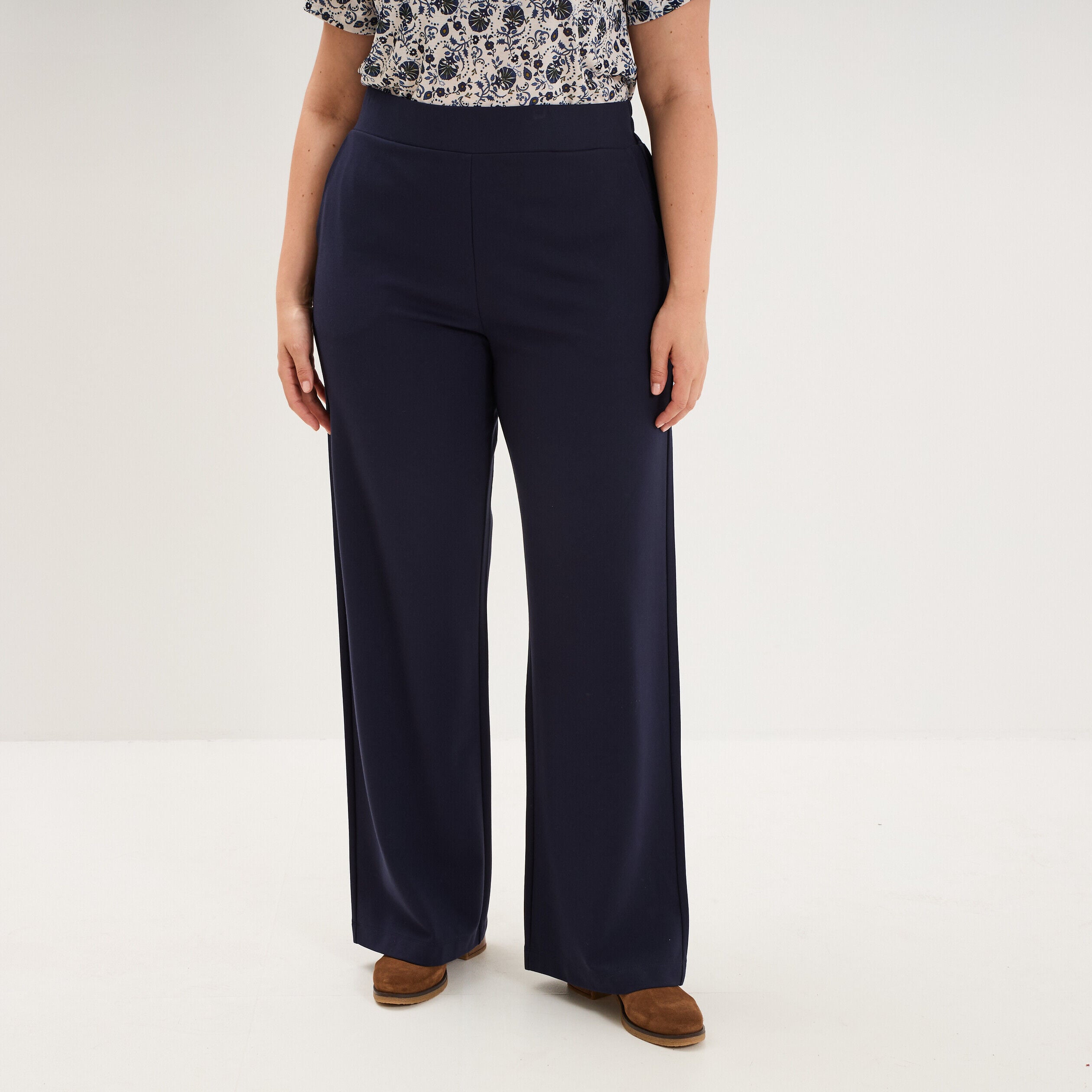 Pantalon large taille haute bleu foncé femme grande taille LH