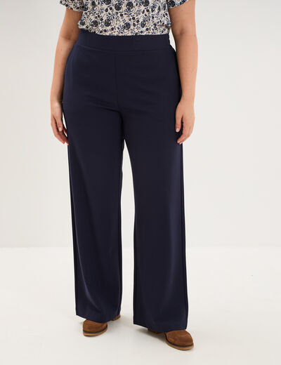 Pantalon large taille haute bleu fonc&eacute; femme grande taille