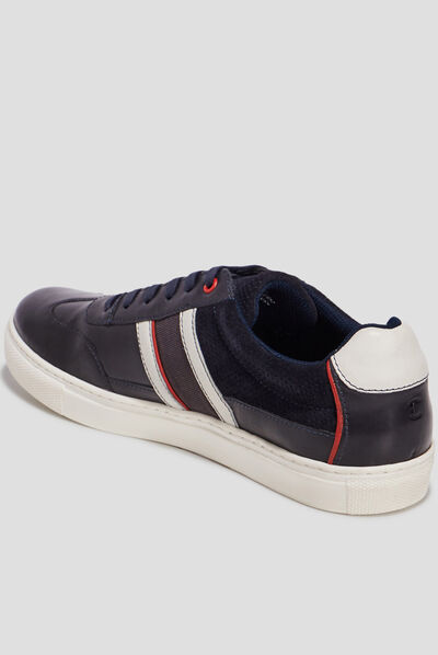 Tennis à lacets en cuir bleu marine homme