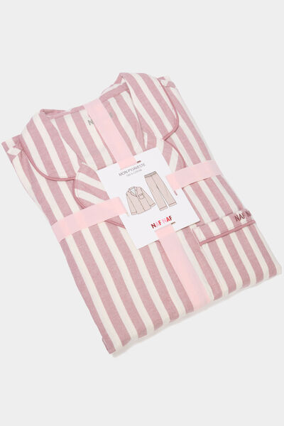 Ensemble pyjama chemise manches longues rose nude femme