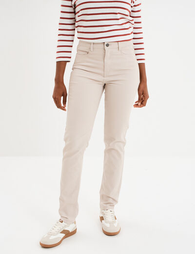 Pantalon slim en coton elasthanne beige femme