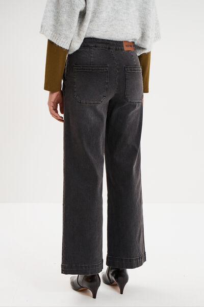 Jean large cropped &agrave; pont taille haute denim noir femme