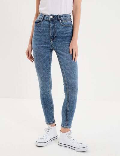 Jeans skinny taille haute cropped denim stone femme