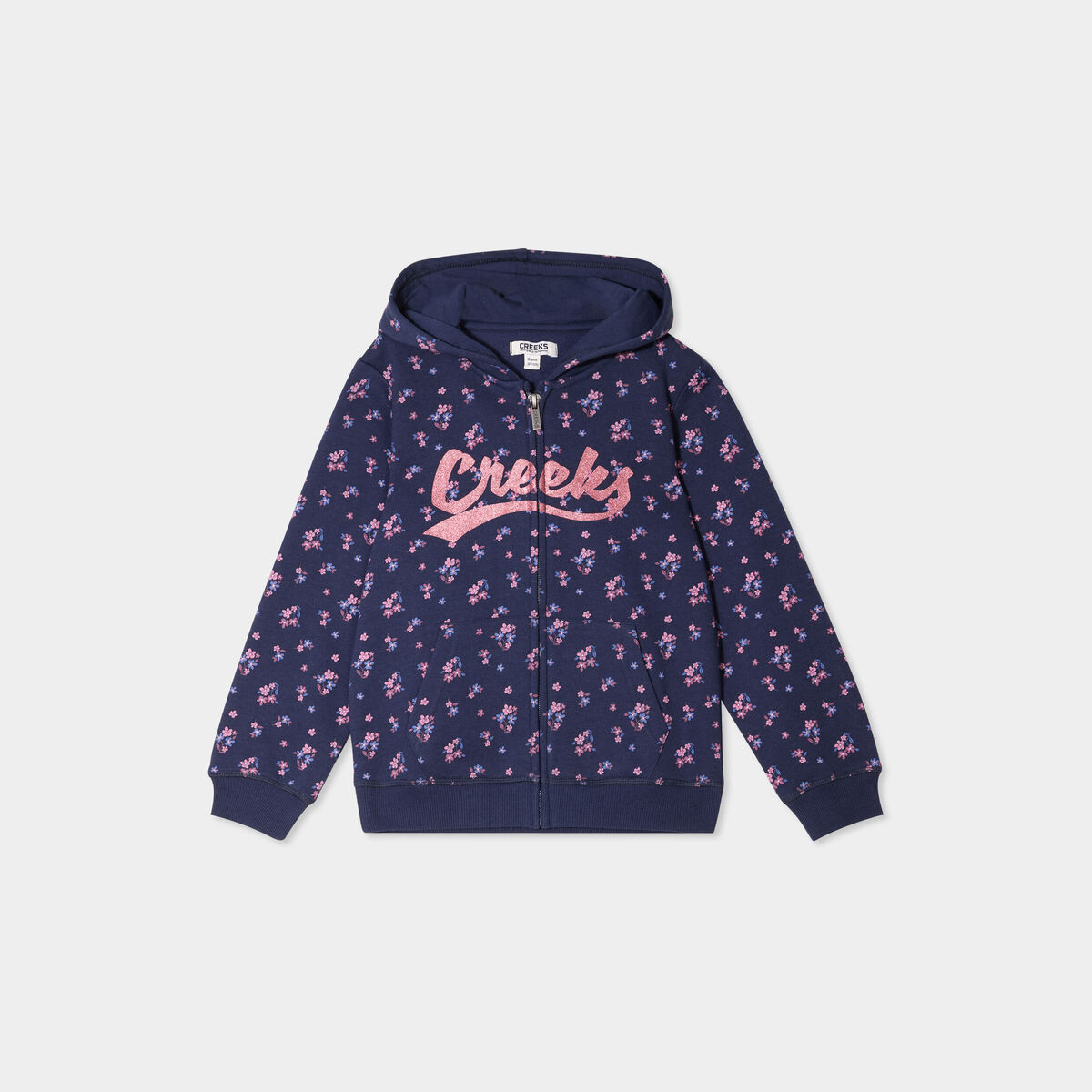 Sweat zipp&eacute; &agrave; capuche bleu marine fille