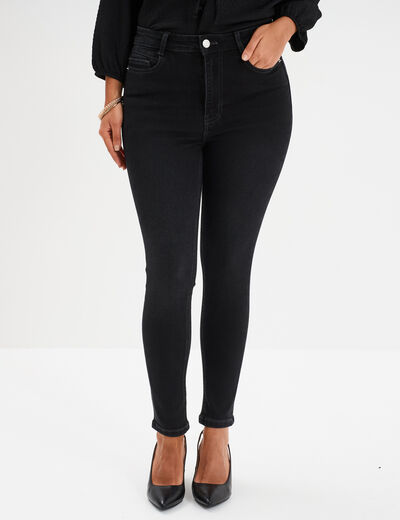 Jeans skinny taille haute cropped denim noir femme