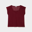 T-shirt col en V ajour&eacute; &eacute;paules et dos bordeaux femme