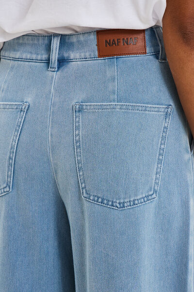 Jean large taille mi-haute &agrave; pinces denim triple stone femme