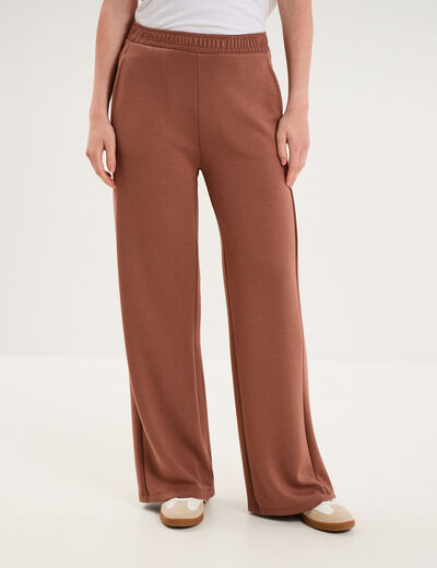 Pantalon de jogging large molletonn&eacute; marron femme