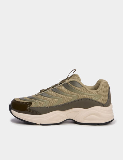 Baskets running &agrave; lacets &eacute;lastiqu&eacute;s vert kaki gar&ccedil;on