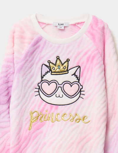 Ensemble pyjama 3 pi&egrave;ces effet velours multicolore fille
