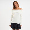 Pull col bardot cintrée manches longues blanc femme