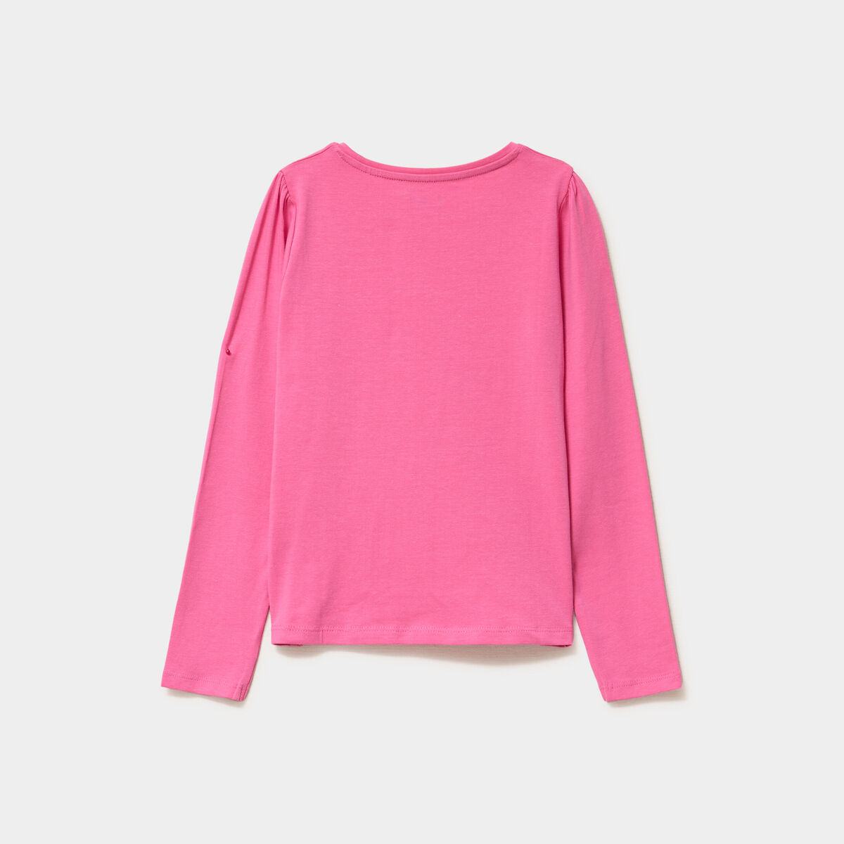 T-shirt coton manches longues à fronces rose fushia fille