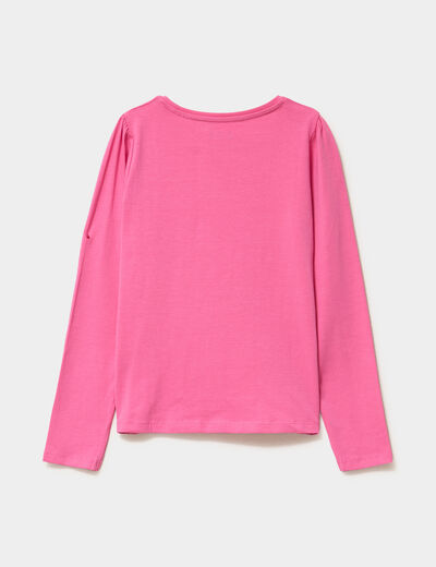 T-shirt coton manches longues à fronces rose fushia fille