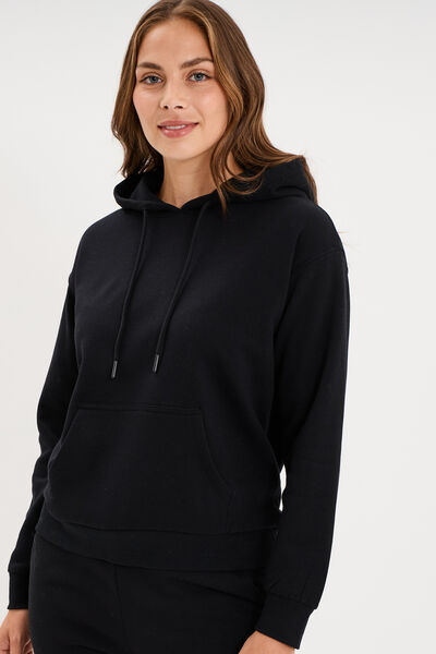 Sweat hoodie 1 poche &agrave; capuche noir femme