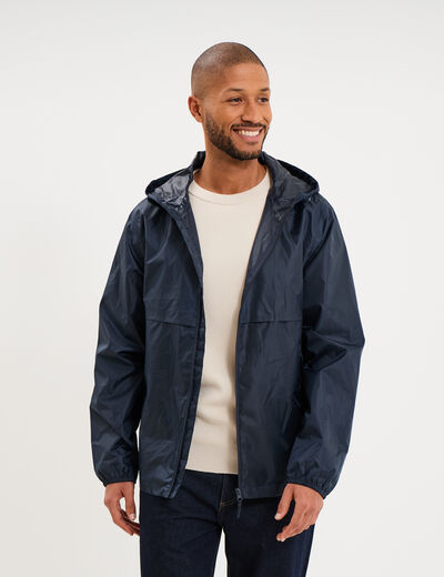 Veste coupe-vent imperm&eacute;able &agrave; capuche bleu marine mixte