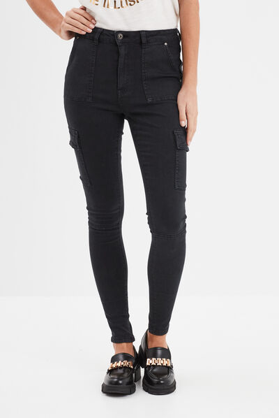 Pantalon cargo skinny 7/8ème Liberto noir femme