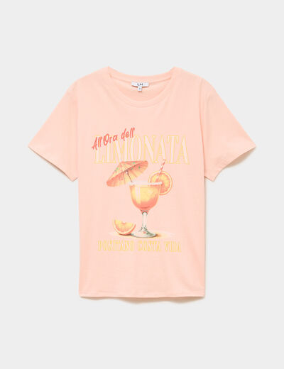 T-shirt droit avec manches courtes coton orange fluo femme