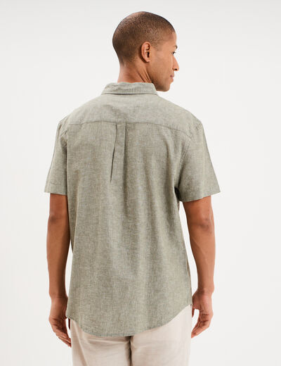 Chemise manches courtes lin m&eacute;lang&eacute; vert kaki homme